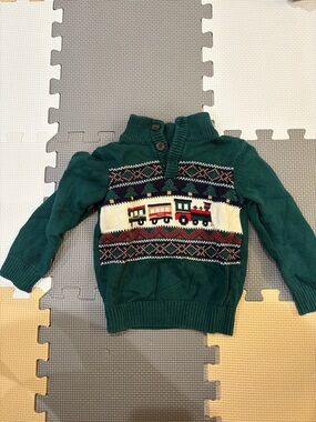 The Children's Place Green Train Fair Isle Knit Sweater